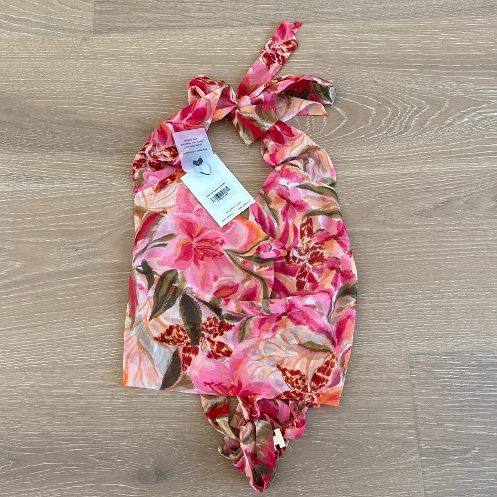 Hello Molly Halter Top Summer Palms Tropical Print Size XS in Pink Green